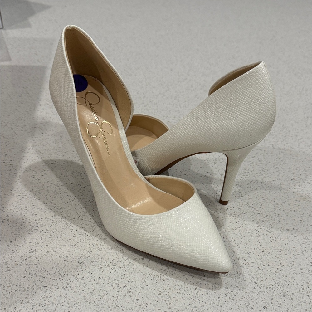 Faux Snakeskin textured White High Heels